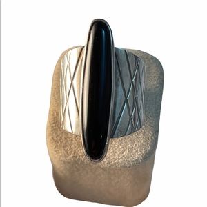 Vintage Sterling oblong black onyx ring etched